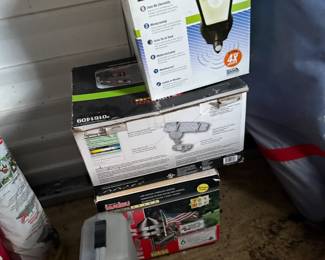 Home items in box, lights, outdoor