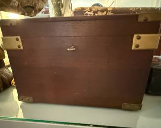 Antique wood & brass writing lap desk box
