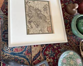 Antique map print and porcelain