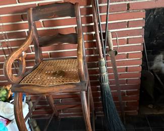 Rattan seat high chair, antique sword
