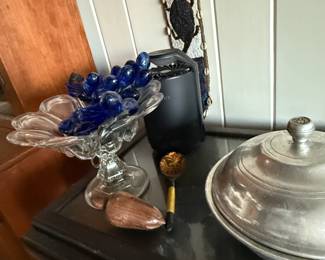 Vintage glass grapes, serving pieces