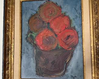 Midcentury oil painting Floral still life