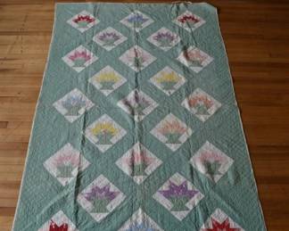 Antique Hand Made Cactus Basket Quilt