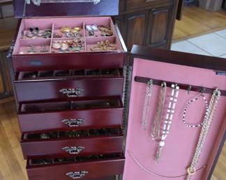 Cherry Jewelry Armoire with Jewelry Included