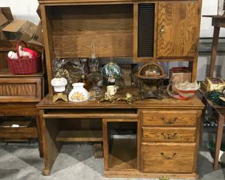 Desk, kerosene lamps, globe