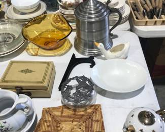 Lots of glassware, vintage ice buckets