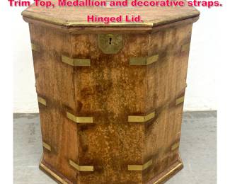 Lot 612 Vintage Octagonal Cabinet. Brass Trim Top, Medallion and decorative straps. Hinged Lid.