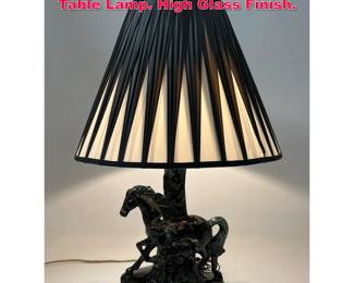 Lot 418 Black Glazed Horse and Foal Figural Table Lamp. High Glass Finish.
