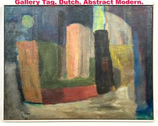 Lot 223 Aart Roos 1949 Painting on Linen. Gallery Tag. Dutch. Abstract Modern.
