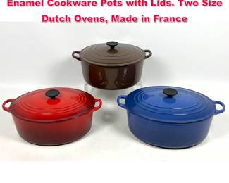 Lot 399 3 Marked Le Creuset Cast Iron Enamel Cookware Pots with Lids. Two Size Dutch Ovens, Made in France