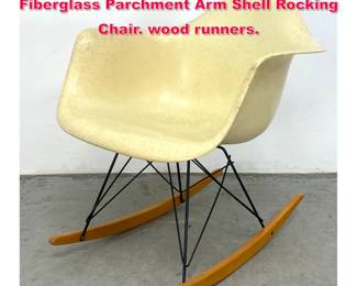Lot 126 Vintage Eames Herman Miller Fiberglass Parchment Arm Shell Rocking Chair. wood runners.