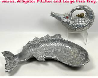 Lot 290 2pcs Arthur Court Aluminum Table wares. Alligator Pitcher and Large Fish Tray.