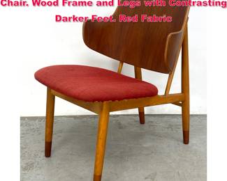 Lot 146 Kofod Larsen Penguin Upholstered Chair. Wood Frame and Legs with Contrasting Darker Feet. Red Fabric