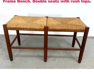 Lot 599 Country Primitive Woven Rush Wood Frame Bench. Double seats with rush tops.