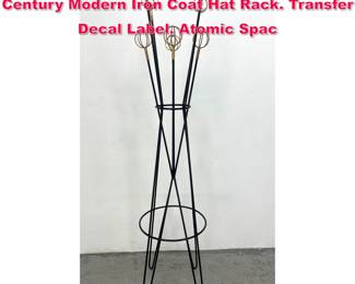 Lot 37 Vintage Roger Feraud French Mid Century Modern Iron Coat Hat Rack. Transfer Decal Label. Atomic Spac