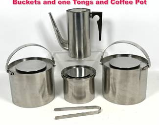 Lot 158 5pcs Jacobsen Stelton Cylinda Ice Buckets and one Tongs and Coffee Pot