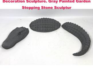 Lot 390 3pc Concrete Alligator Garden Lawn Decoration Sculpture. Gray Painted Garden Stepping Stone Sculptur