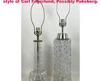 Lot 427 2pcs Textured Crystal Table Lamps. style of Carl Fagerlund, Possibly Pukeberg.