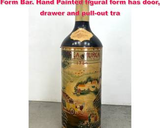Lot 521 Polychrome Painted Wine Bottle Form Bar. Hand Painted figural form has door, drawer and pullout tra