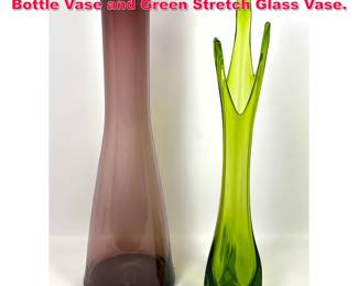 Lot 15 2pcs Art Glass Vases. Blenko Style Bottle Vase and Green Stretch Glass Vase.