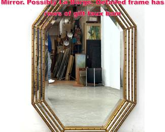 Lot 524 Octagonal Faux Bamboo Frame Wall Mirror. Possibly La Barge. Detailed frame has rows of gilt faux bam