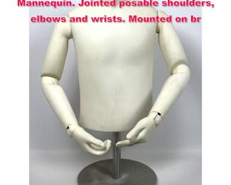 Lot 383 FUSION Specialties Male Torso Mannequin. Jointed posable shoulders, elbows and wrists. Mounted on br