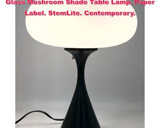 Lot 325 DESIGNLINE Black Enamel Base Glass Mushroom Shade Table Lamp. Paper Label. StemLite. Contemporary.