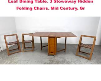 Lot 520 Vintage Danish Modern Teak Drop Leaf Dining Table. 3 Stowaway Hidden Folding Chairs. Mid Century. Gr