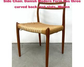 Lot 95 NIELS OTTO MOLLER Teak Dining Side Chair. Danish Modern Form has three curved back rest slats. Woven