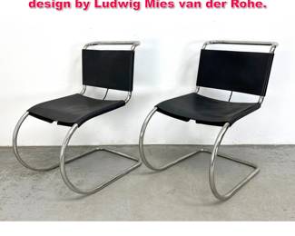 Lot 575 Pair MR10 lounge black leather chair design by Ludwig Mies van der Rohe.