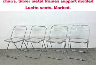 Lot 475 Set 4 Pia Castelli Italy folding chairs. Silver metal frames support molded Lucite seats. Marked.