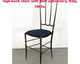 Lot 200 Solid brass Chiavari vanity or side highback chair with blue upholstery, Italy, 1960s.