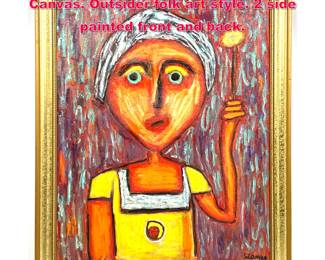 Lot 145 Stephen Slomko 2 sided Painting on Canvas. Outsider folk art style. 2 side painted front and back.