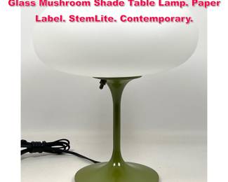 Lot 105 DESIGNLINE Green Enamel Base Glass Mushroom Shade Table Lamp. Paper Label. StemLite. Contemporary.