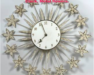 Lot 463 50s Vintage Starburst Style Wall Clock. Metal flowers.