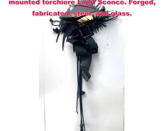 Lot 32 ALBERT PALEY Massive 92 wallmounted torchiere Light Sconce. Forged, fabricated, steel, and glass.