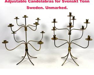 Lot 8 Pair Josef Frank Danish Modern Brass Adjustable Candelabras for Svenskt Tenn Sweden. Unmarked.
