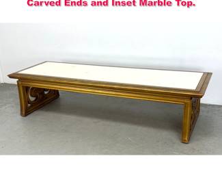 Lot 357 James Mont Style Coffee Table with Carved Ends and Inset Marble Top.