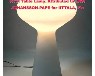 Lot 435 Frosted Glass Modernist Mushroom form Table Lamp. Attributed to LISA JOHANSSONPAPE for IITTALA, Fin