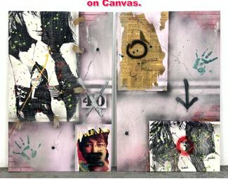 Lot 410 2pcs Decoupage Street art Paintings on Canvas.