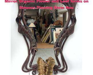 Lot 268 Carved Wood Art Nouveau style Wall Mirror. Organic Flower and Leaf forms on Sinuous Flowing Stem Nou