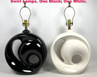 Lot 318 2pc Mid Century Modern Glazed Swirl Lamps. One Black One White.