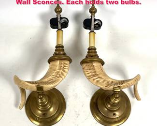 Lot 574 Pr Designer Faux Antler Brass Trim Wall Sconces. Each holds two bulbs.