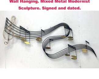 Lot 141 C JERE 1987 Musical Notes Metal Wall Hanging. Mixed Metal Modernist Sculpture. Signed and dated.