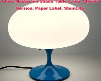 Lot 137 DESIGNLINE Blue Enamel Base Glass Mushroom Shade Table Lamp. Shorter Version. Paper Label. StemLite.