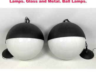 Lot 167 Pair Rejuvenation Hanging Pendant Lamps. Glass and Metal. Ball Lamps.