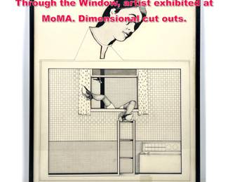 Lot 36 CARL H. JOHANSEN ink on paper Through the Window, artist exhibited at MoMA. Dimensional cut outs.