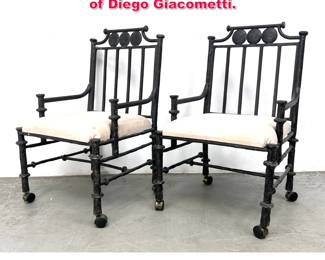 Lot 510 Pair Garden Arm Chairs in the Style of Diego Giacometti.