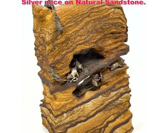 Lot 49 Small Table Sculpture Paperweight. Silver mice on Natural Sandstone.