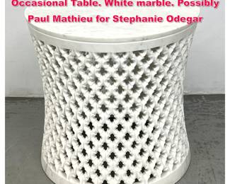 Lot 127 Jour Jali Arabesque Round Occasional Table. White marble. Possibly Paul Mathieu for Stephanie Odegar